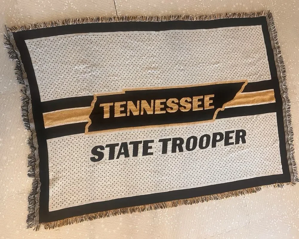 TENESSEE State Trooper Throw Blanket Knit Fringe Edge Yellow Black 70x49